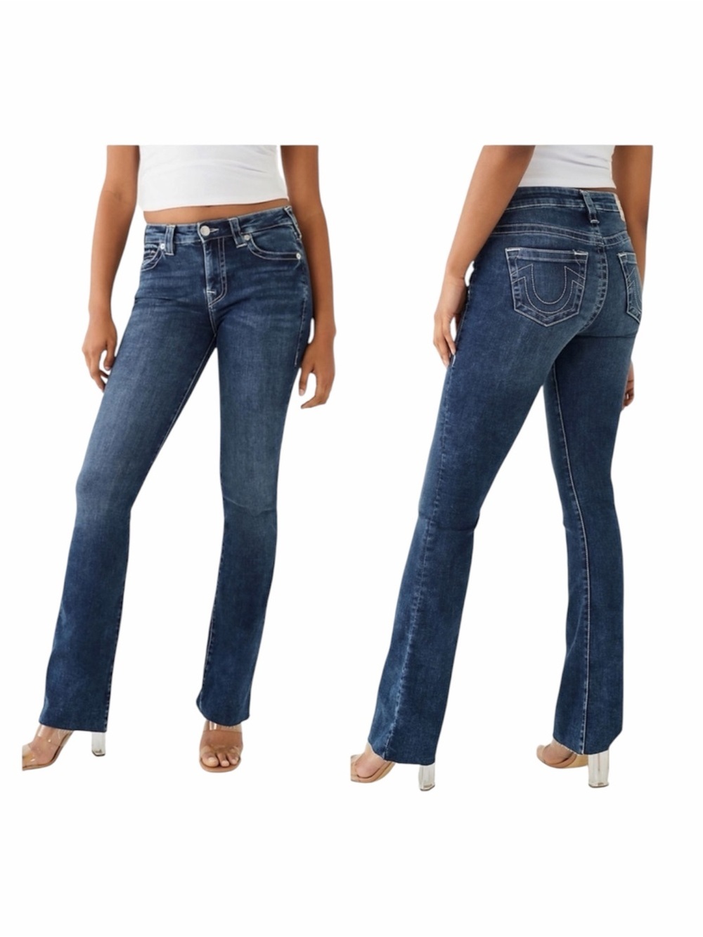 ✅ NWT True Religion BECCA BOOTCUT JEAN dark blue frayed hem size 28
